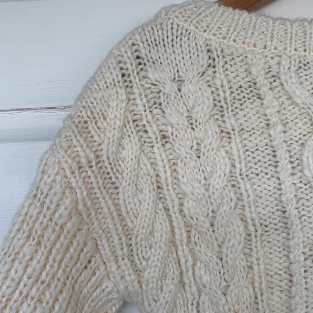 Banana Republic Fisherman Cable Chunky Knit Crewneck Wool Blend Tan Sweater XS - Picture 13 of 16